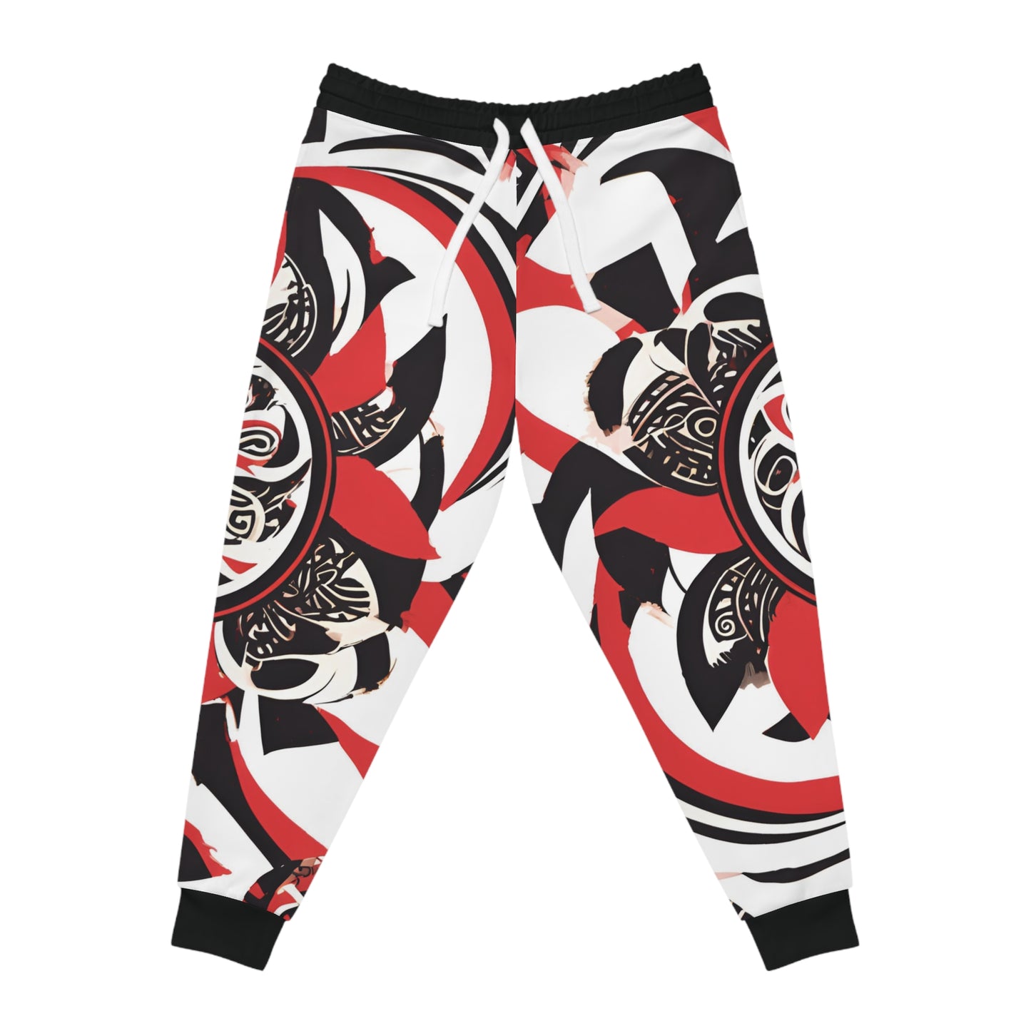 Red, Black And White Design With Tribal Patterns Sweatpants