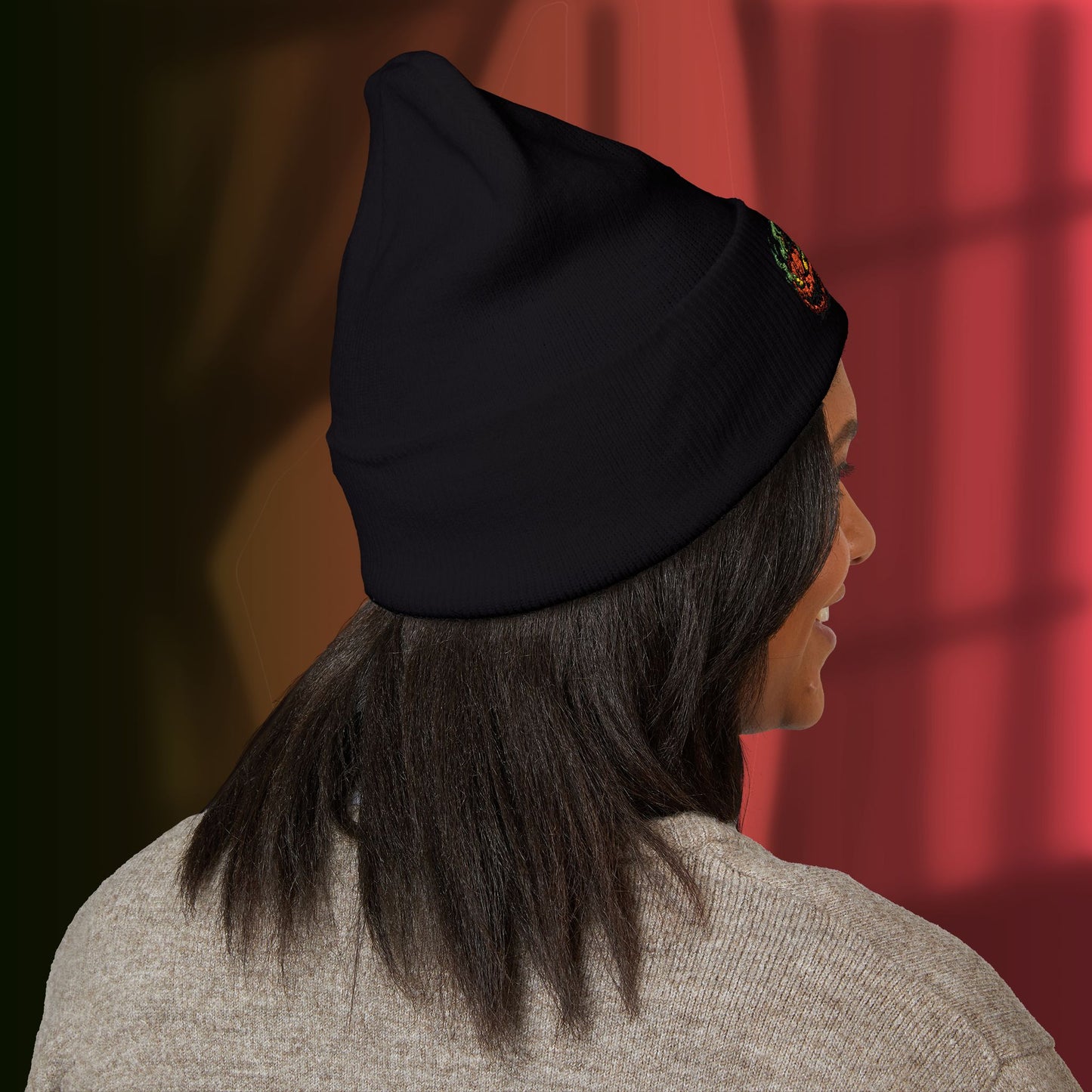 Mr. Pumpkin Head Embroidered Beanie, Spooky Style Hat, Autumn Accessory, Pumpkin Beanie, Cozy Fall Fashion