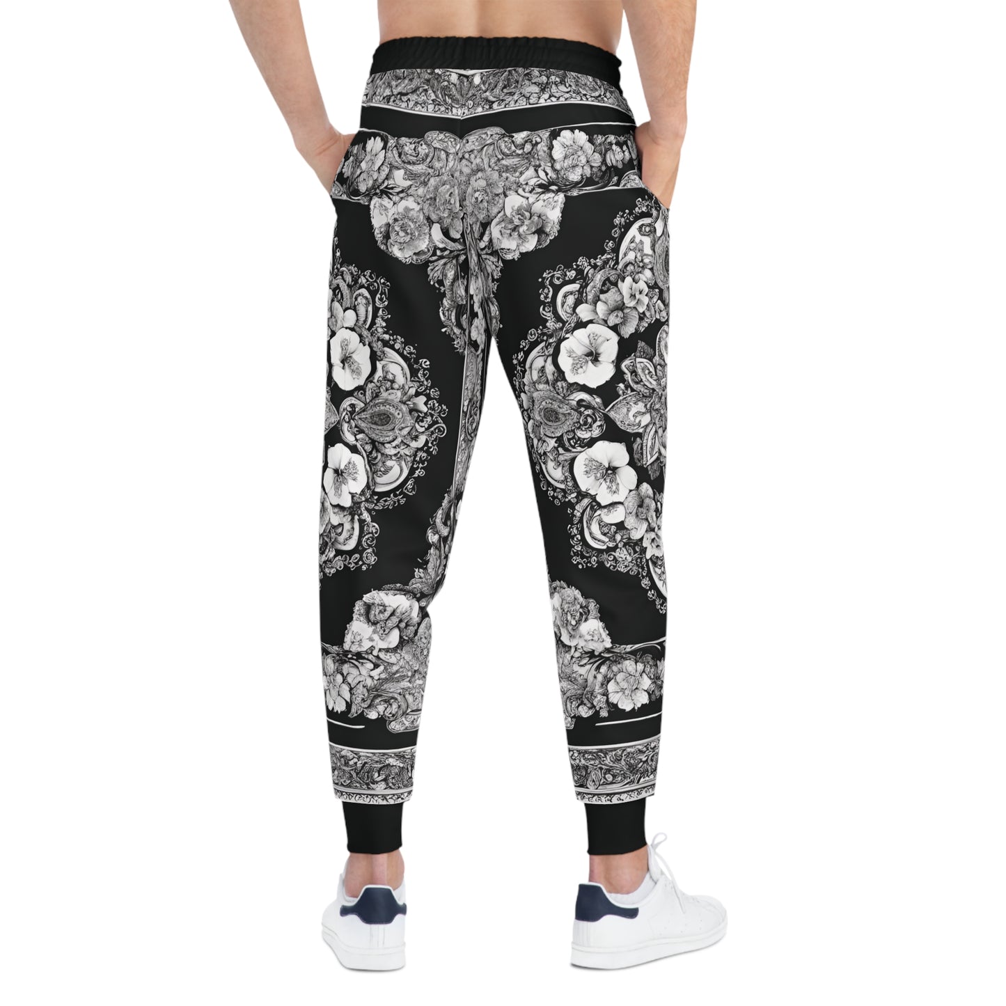 A Paisley Style On A Black And White Canvas Sweatpants
