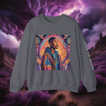Tribe Of Dreams Standing In Front Of An Ornate Patterned Background Crewneck Sweatshirt