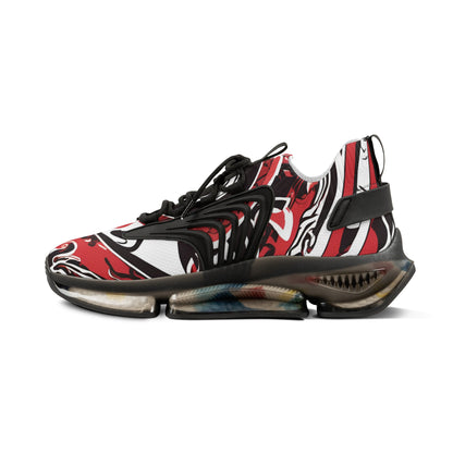 Men's Red, White And Black Design With An Eye In The Center Mesh Sneakers