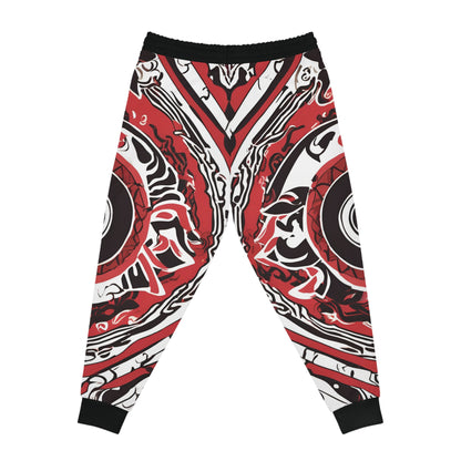 Athletic Red, White And Black Design With An Eye In The Center Joggers