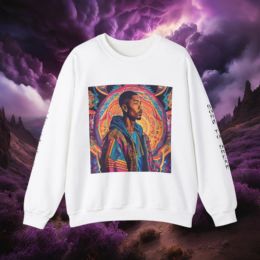 Tribe Of Dreams Standing In Front Of An Ornate Patterned Background Crewneck Sweatshirt