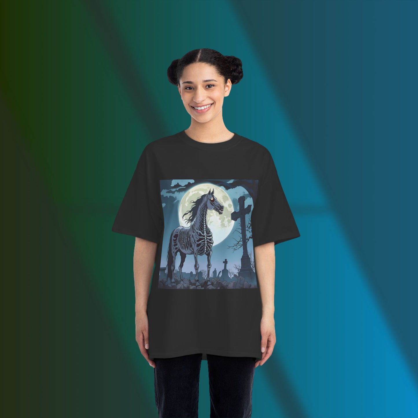 Spooky Skeleton Horse T-Shirt, Halloween Shirt, Horror Tee, Eerie Graphic T-Shirt, Dark Art Apparel, Unique Gift for Horse Lovers