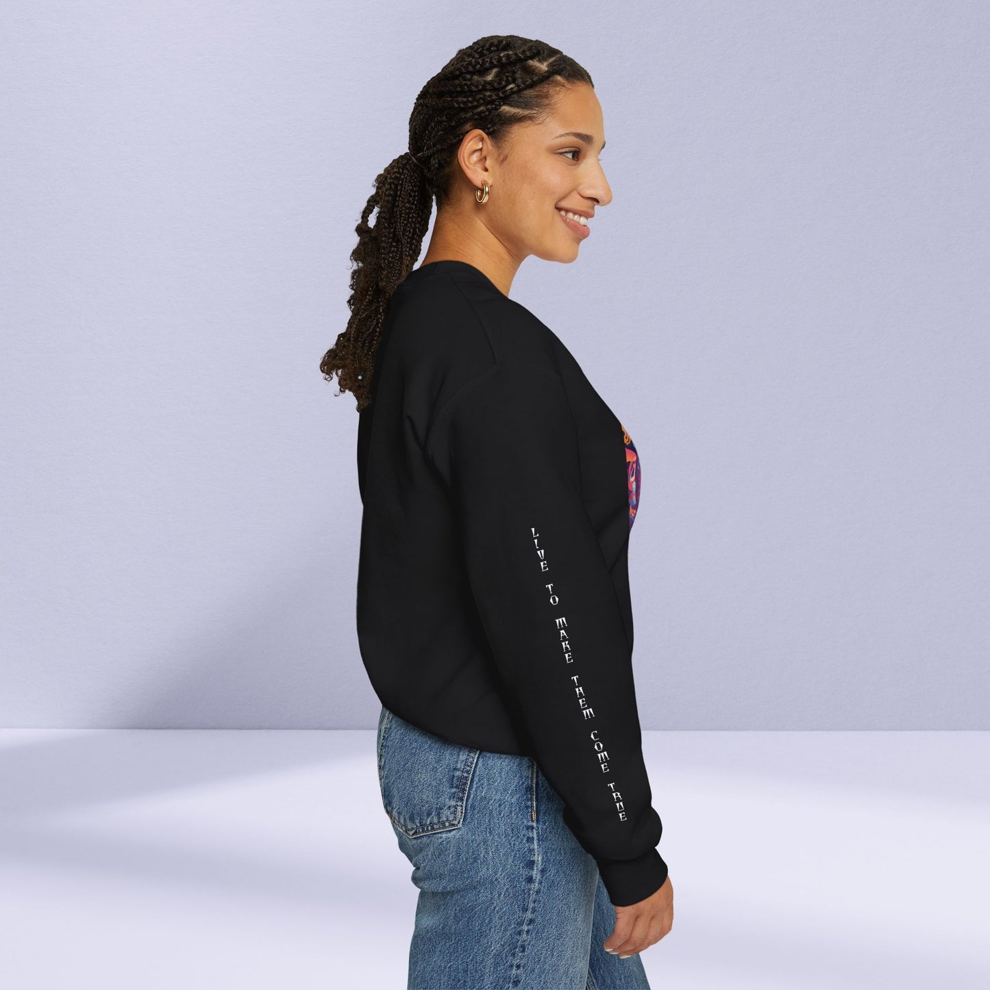 Tribe Of Dreams Standing In Front Of An Ornate Patterned Background Crewneck Sweatshirt