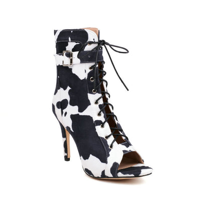 Cow Pattern Dance Performance High Heels